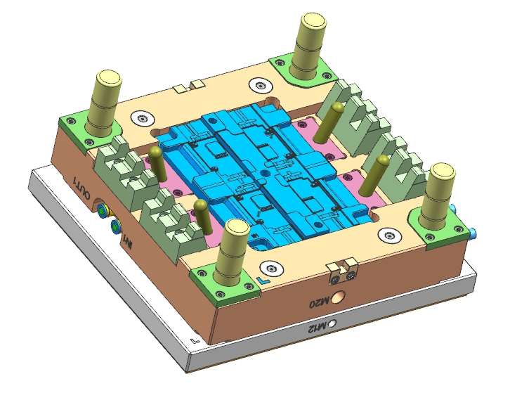 2板模冷流道潛水進膠滑塊結構精密模具前模圖